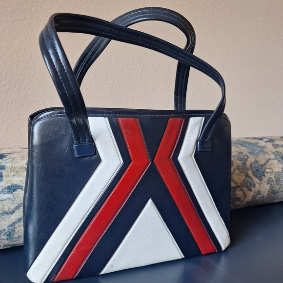 Handbags - Stylish Navy, Red, and White Vintage Handbag